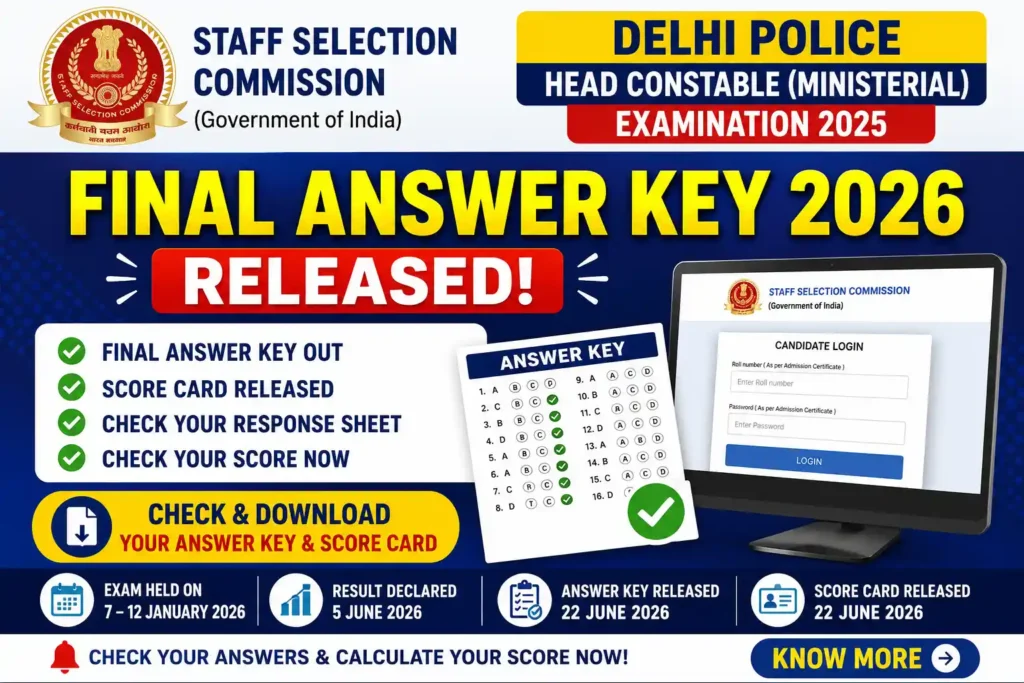 SSC Delhi Police HC Ministerial Final Answer Key 2026