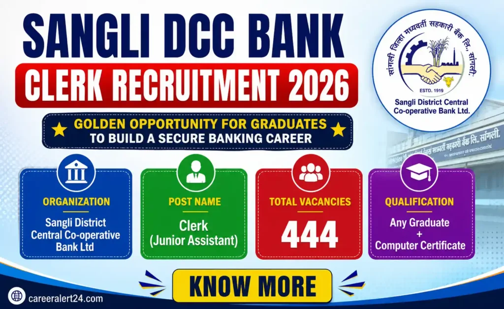 Sangli DCC Bank Clerk Recruitment 2026 out for 444 posts