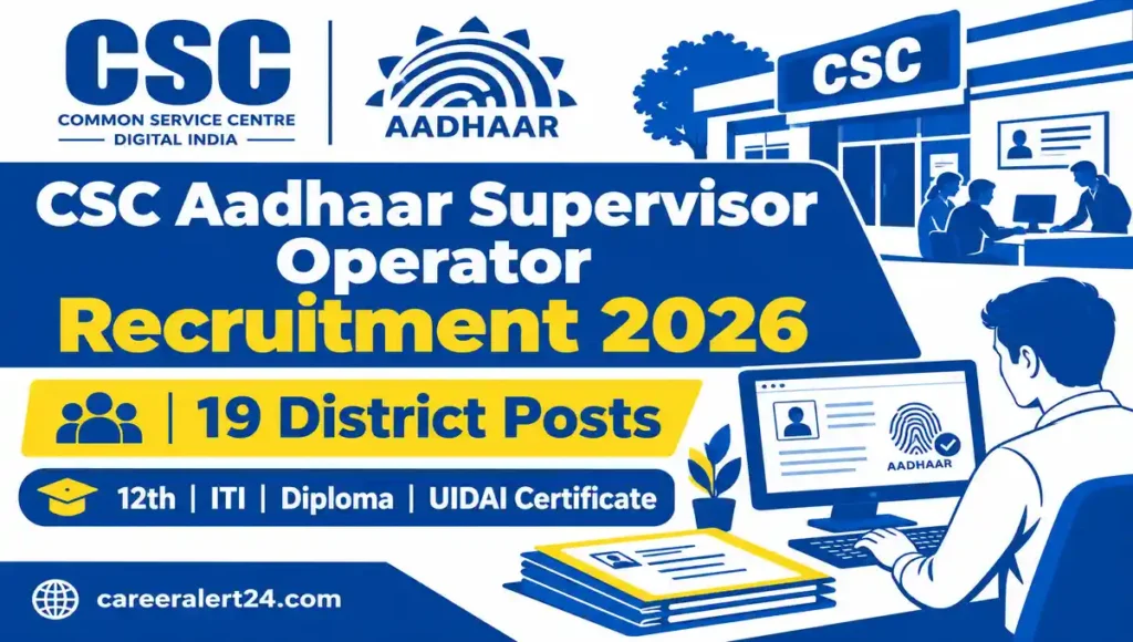CSC Aadhaar Supervisor Operator Recruitment 2026 for 19 District Posts