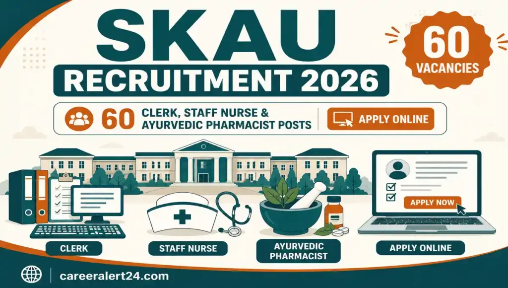 SKAU Recruitment 2026 notification for 60 Clerk, Staff Nurse and Ayurvedic Pharmacist vacancies at Shri Krishna AYUSH University Kurukshetra