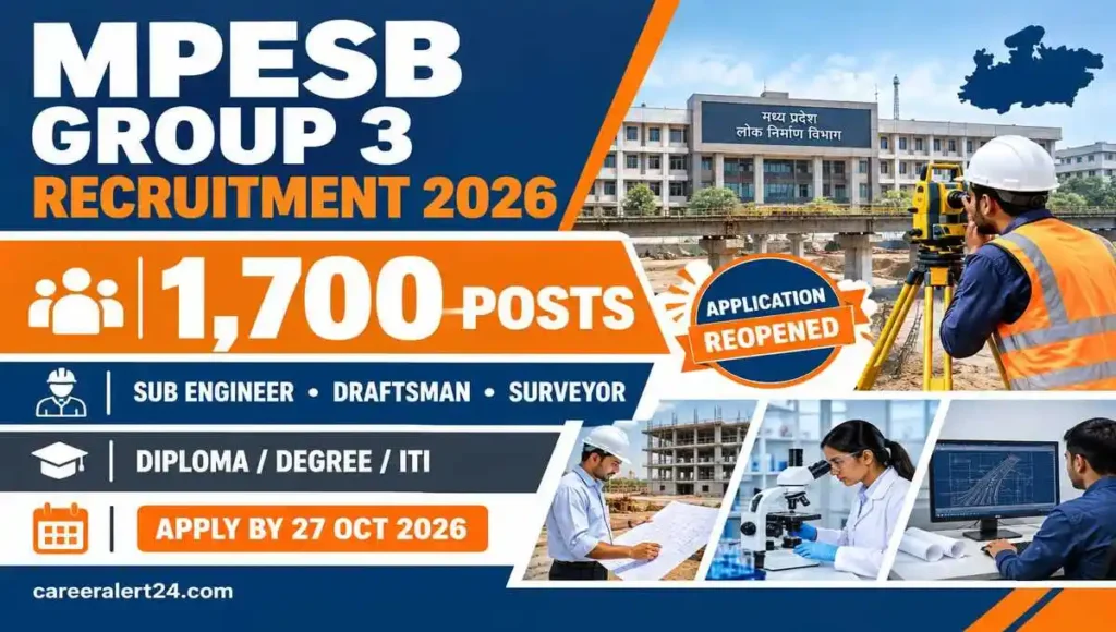 MPESB Group 3 Recruitment 2026, 1700 Sub Engineer Draftsman and Technical Posts