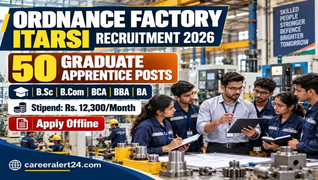 Ordnance Factory Itarsi Recruitment 2026 for 50 Graduate Apprentice posts with monthly stipend of Rs 12300